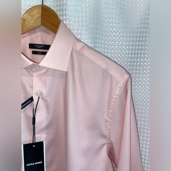 2/60$ Men’s JACK&JONES pink slim fit buttoned PARKER SHIRT size Large NWT - Picture 4 of 14